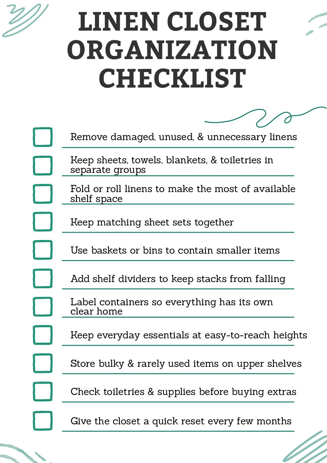 Linen Closet Organization Checklist – first page